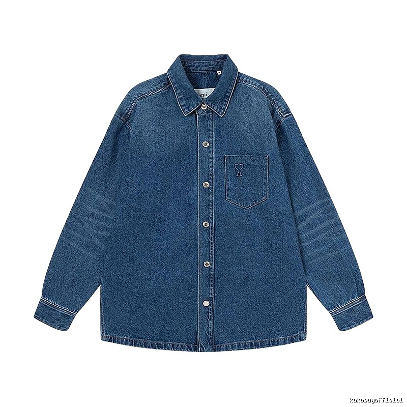 AMI Denim Style Dark Blue Shirt