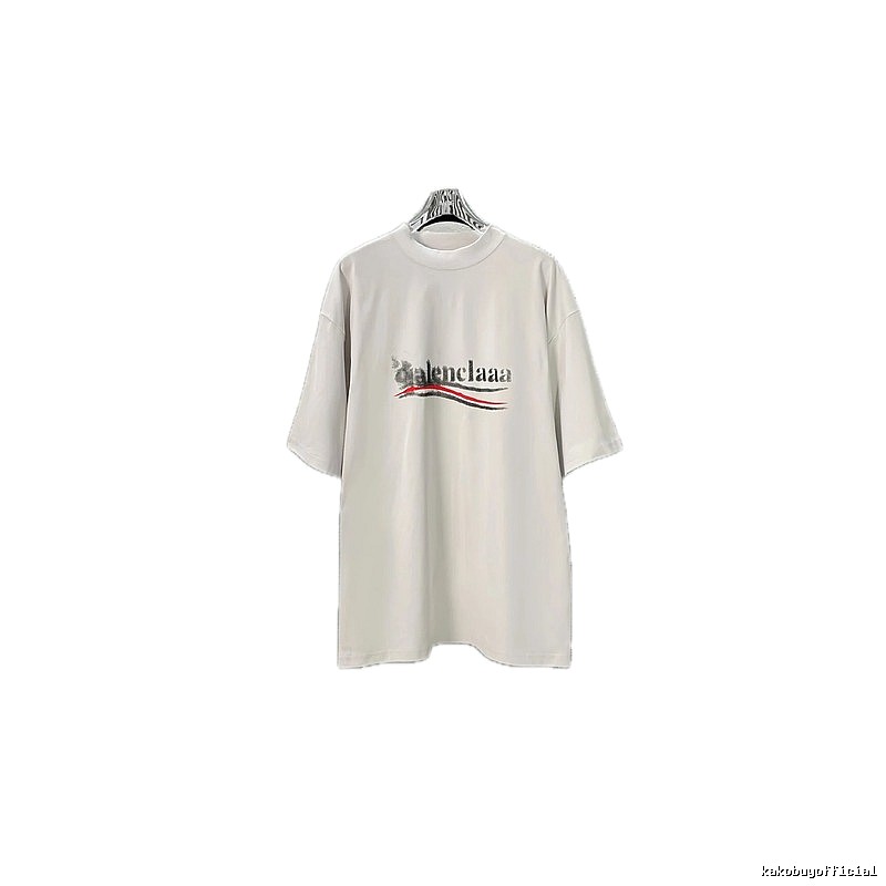 Balenciaga alphabet-style white T-shirt.
