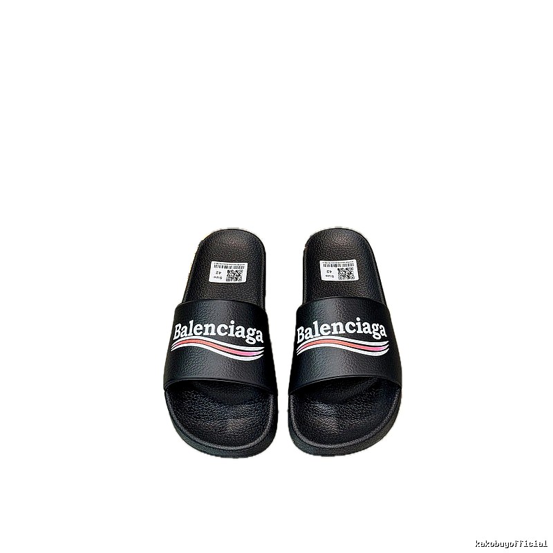 Balenciaga Trendy Color-Stripe Black Slippers