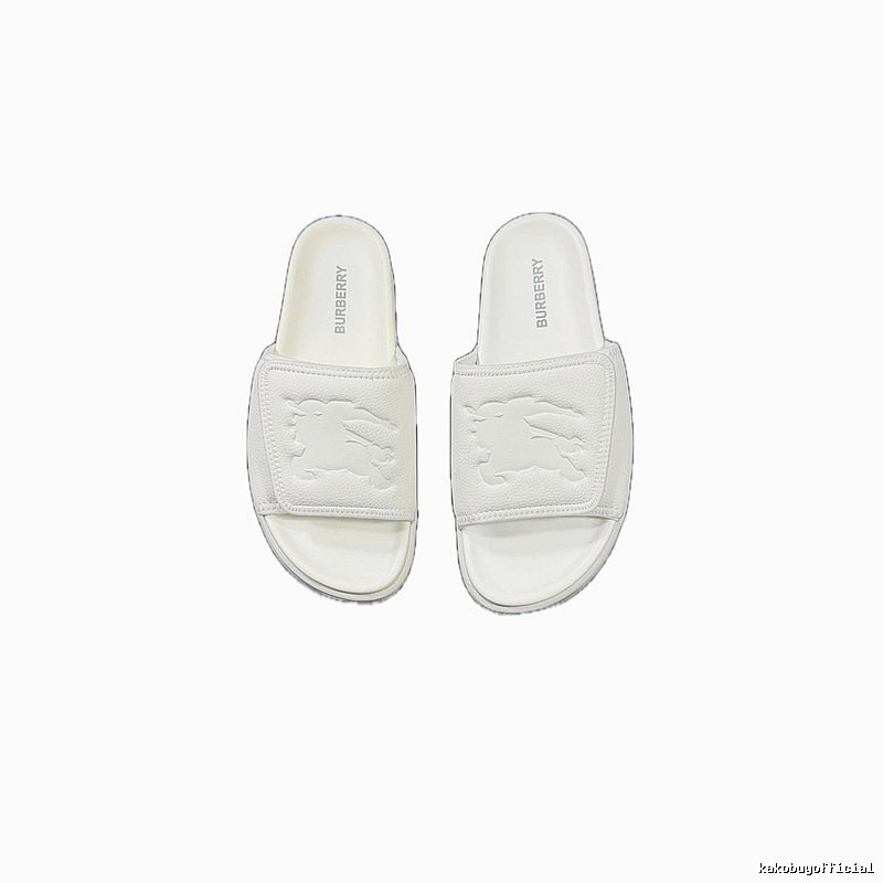 Burberry Knight Logo Minimalist Style White Slide Sandals