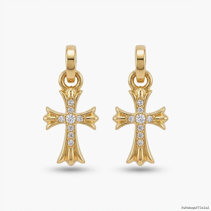 Chrome Hearts Cross Trendy and Cool Style Gold Earrings