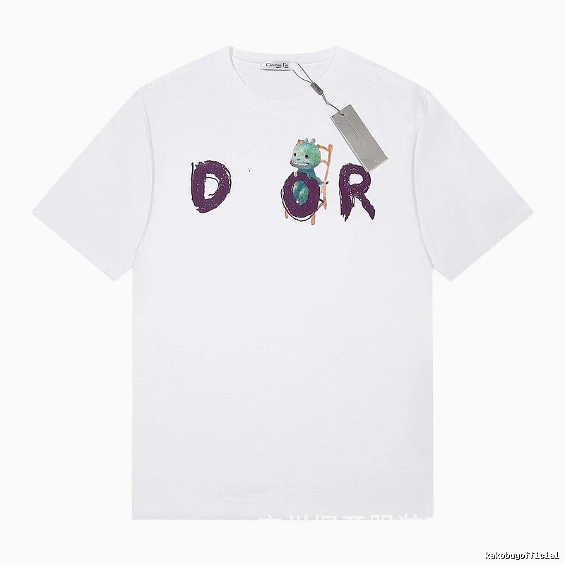 Dior Dinosaur Graffiti Cool Trendy White Short-sleeve T-shirt