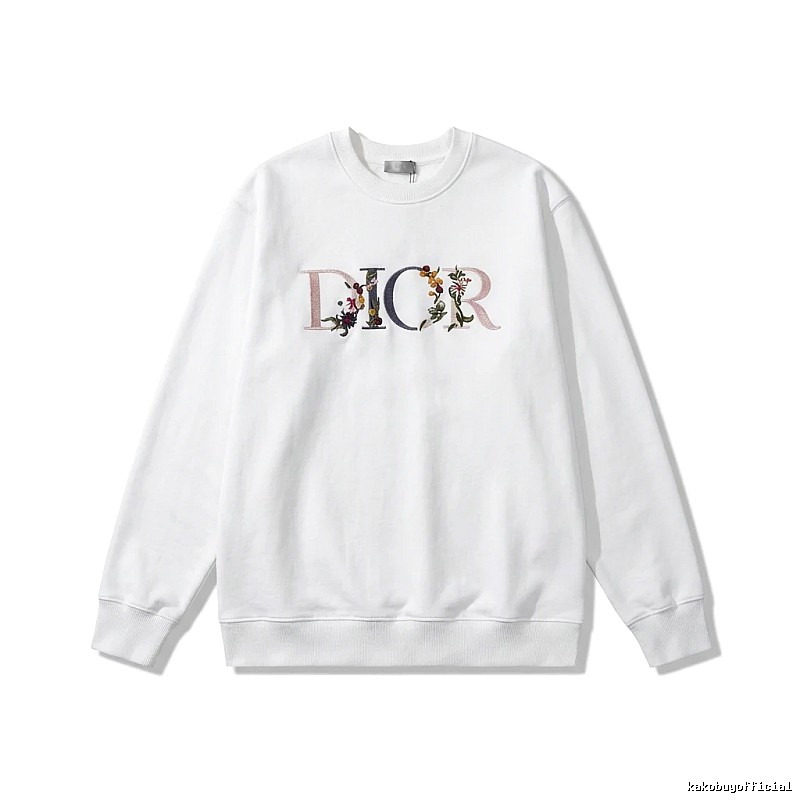 Dior floral embroidery style white sweatshirt