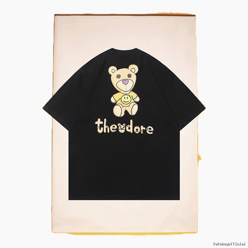 DREW Bear Print Streetwear Brand Black Short Sleeve T-shirt