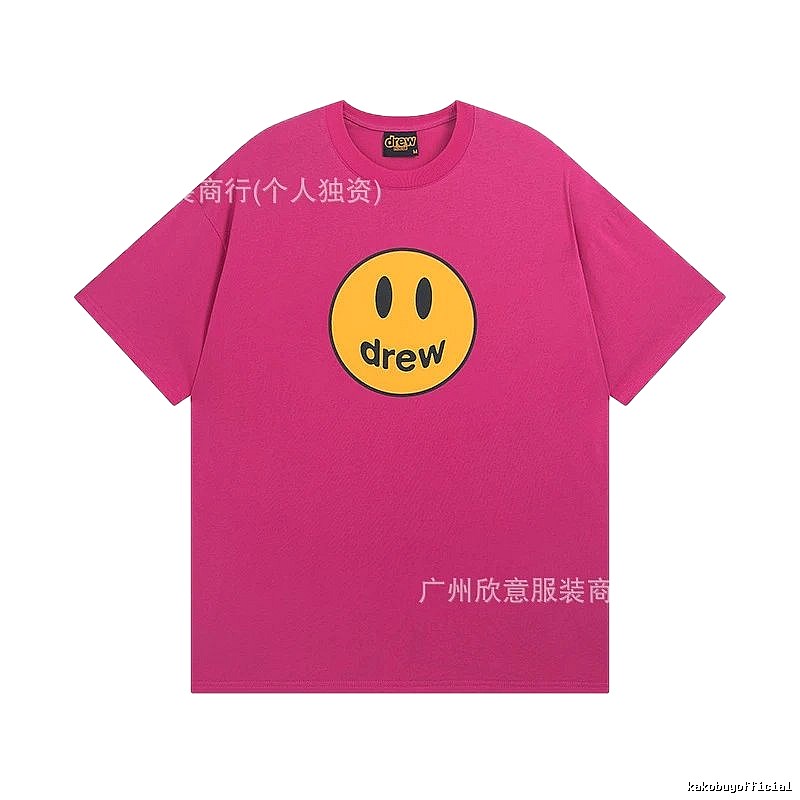 DREW Smiley Face Print Street Style Rose Red T-Shirt