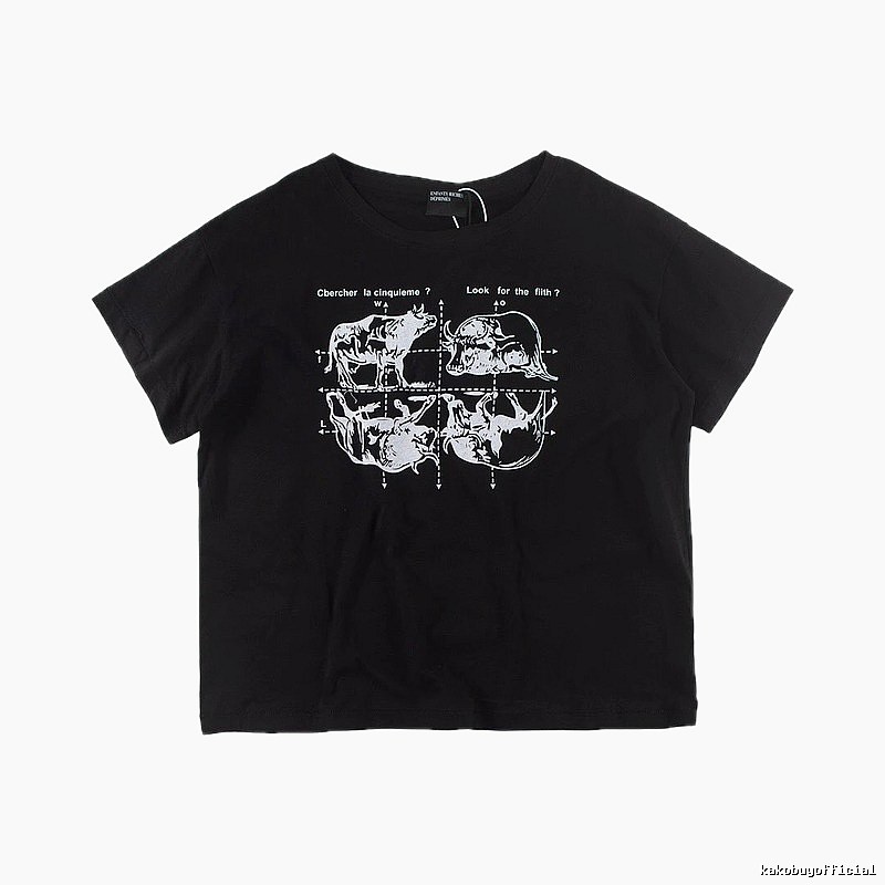 ERD Bull Print Street Style Black Short Sleeve T-shirt
