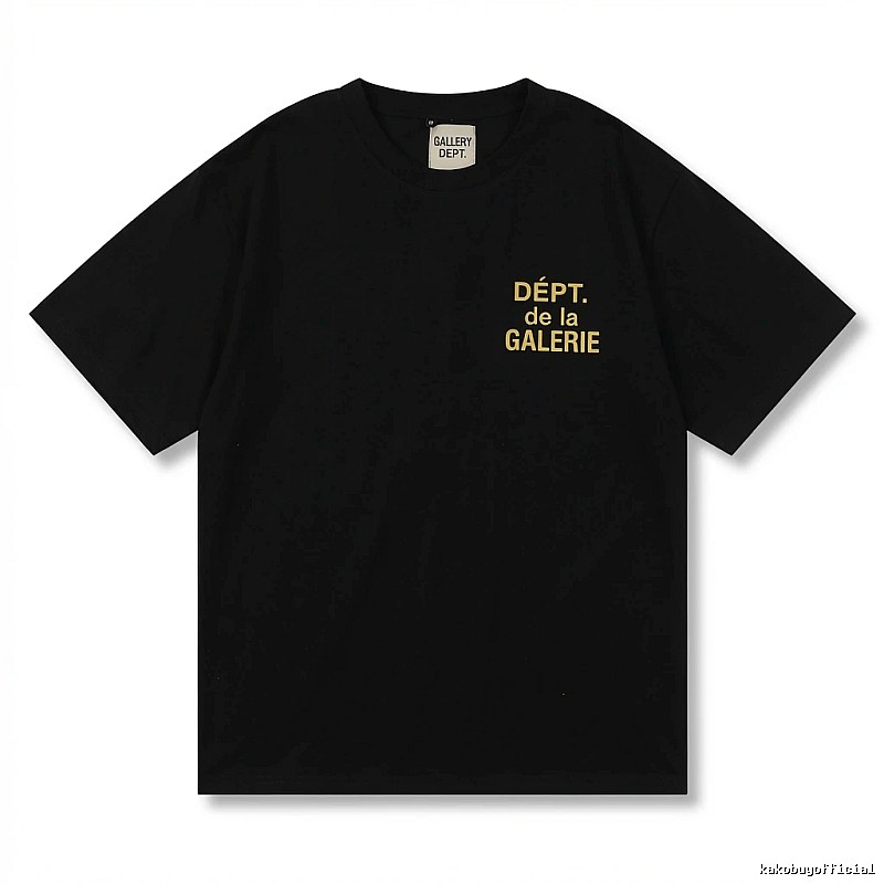 Gallery Dept Black Background with Yellow Lettering Trendy T-shirt