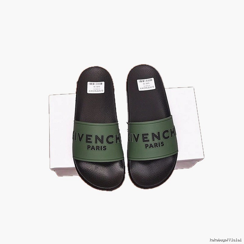 Givenchy Letter Print Minimalist Style Military Green Slide Sandals