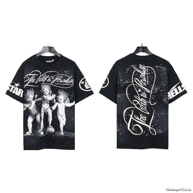 Hellstar Angel Print Street Style Black T-shirt