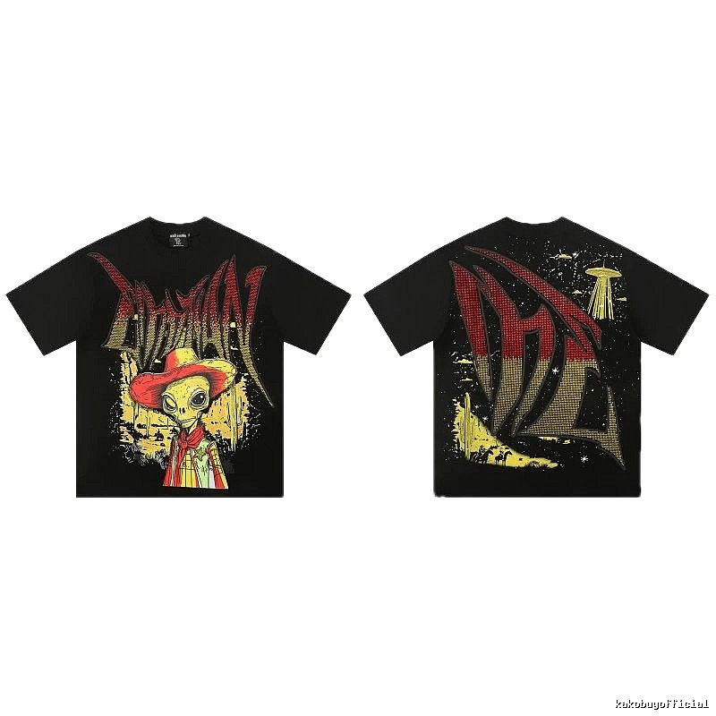 Mixed Emotion Alien Cowboy Street Style Black T-Shirt