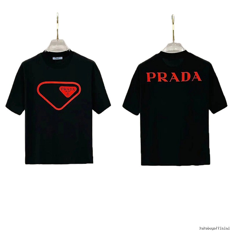 Prada Inverted Triangle Streetwear Style Black Short-sleeve T-shirt