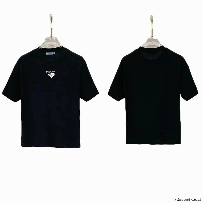 Prada Triangle Logo Minimalist Style Black Short-sleeve T-shirt