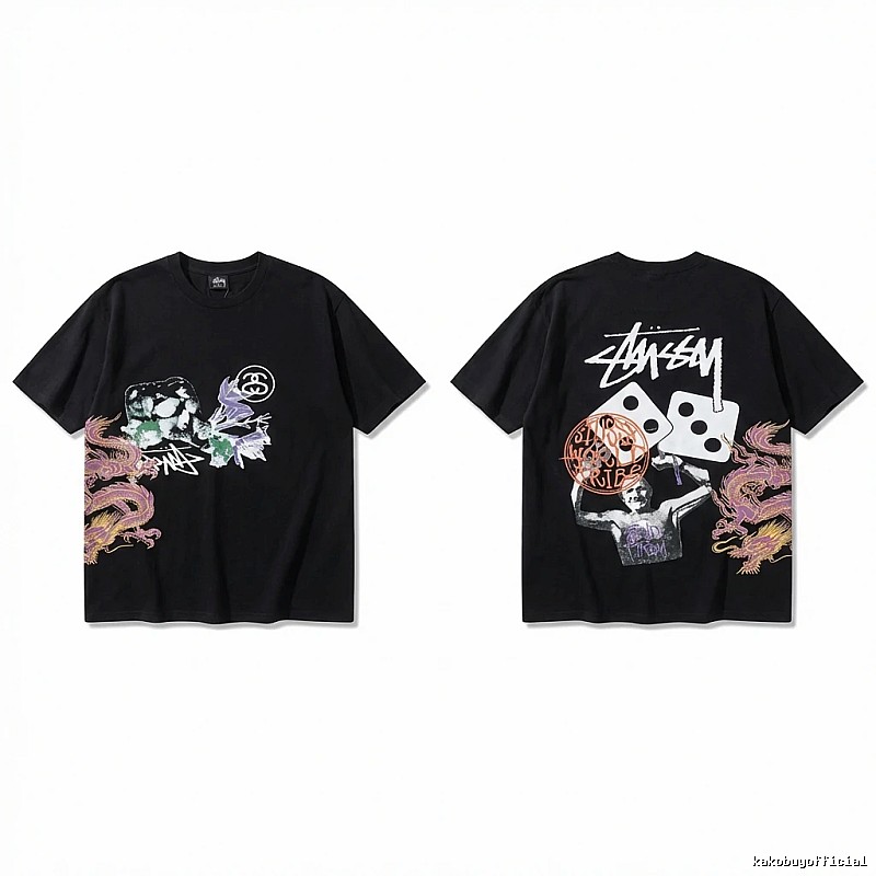 Stussy-printed trendy black T-shirt