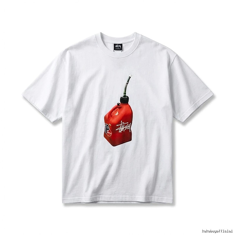 Stussy white T-shirt with red oil barrel print