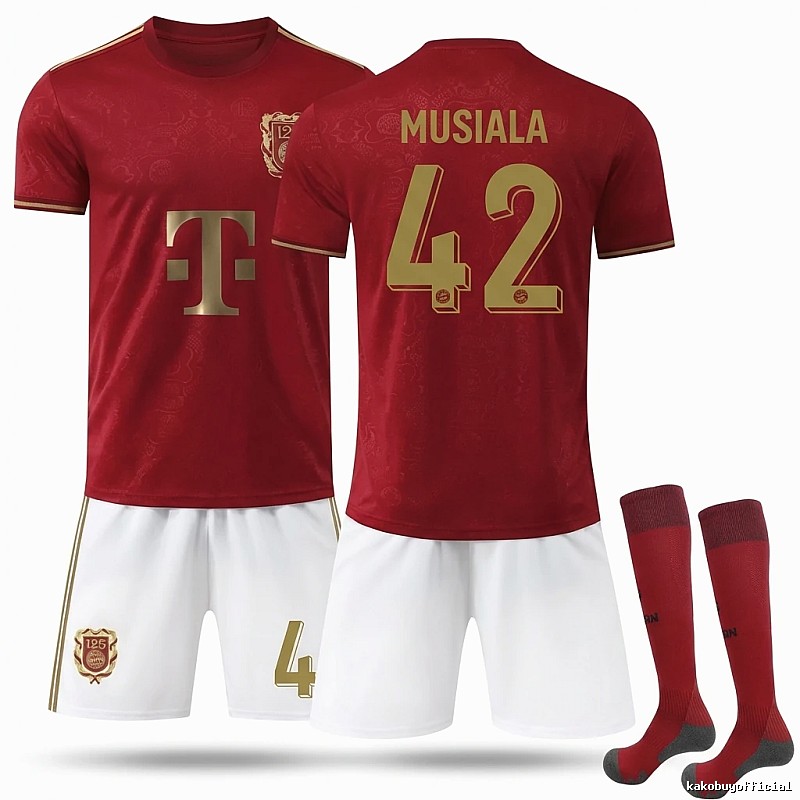 The red jersey of Jamal Musiala of FC Bayern Munich.