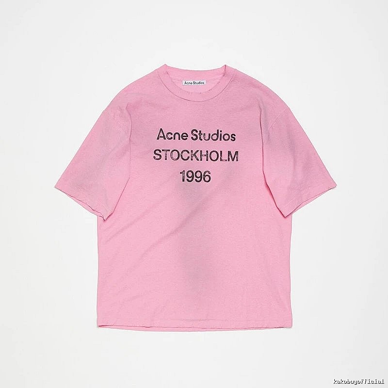 Acne Studios 2090-80 Pink Red Style Ac908026 Stockholm Logo T-Shirt Weekend Wear