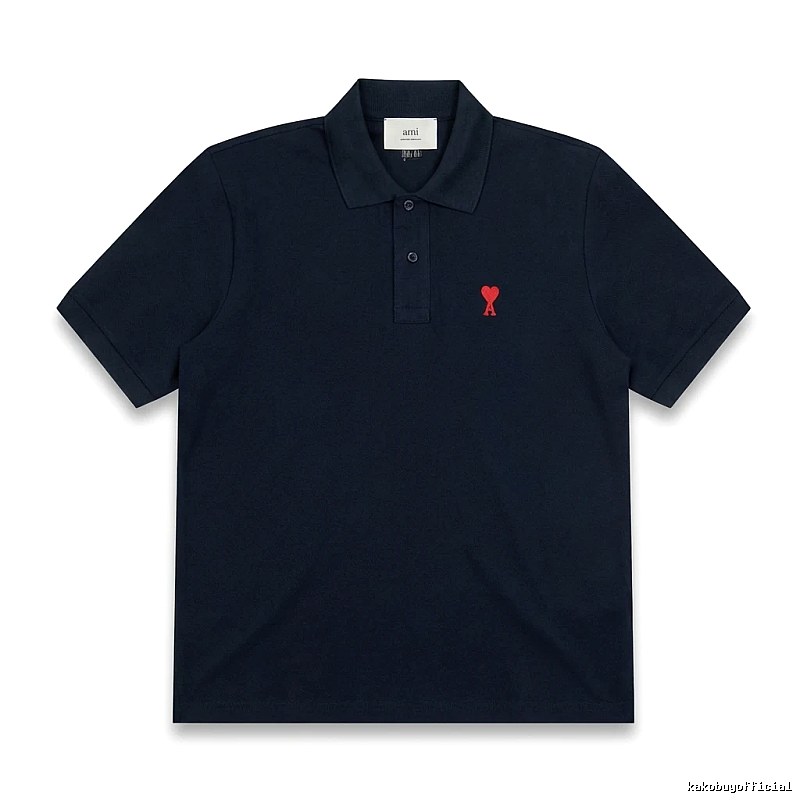 AMI Love Heart Logo Minimalist Style Polo Shirt