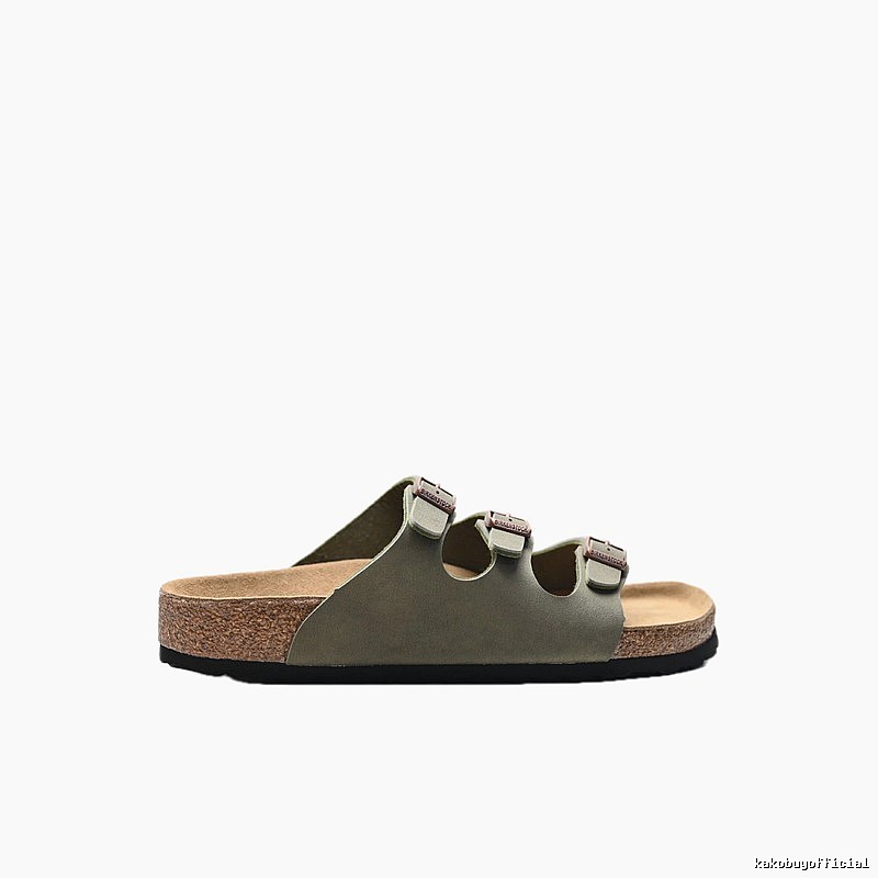 BIRKENSTOCK Three-Buckle Casual Style Olive Green Slide Sandals