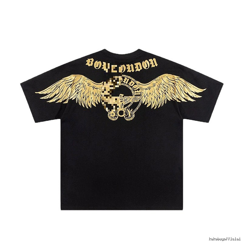 BOY Street Style Black Short-sleeve T-shirt with Gold Foil Stamped Wings