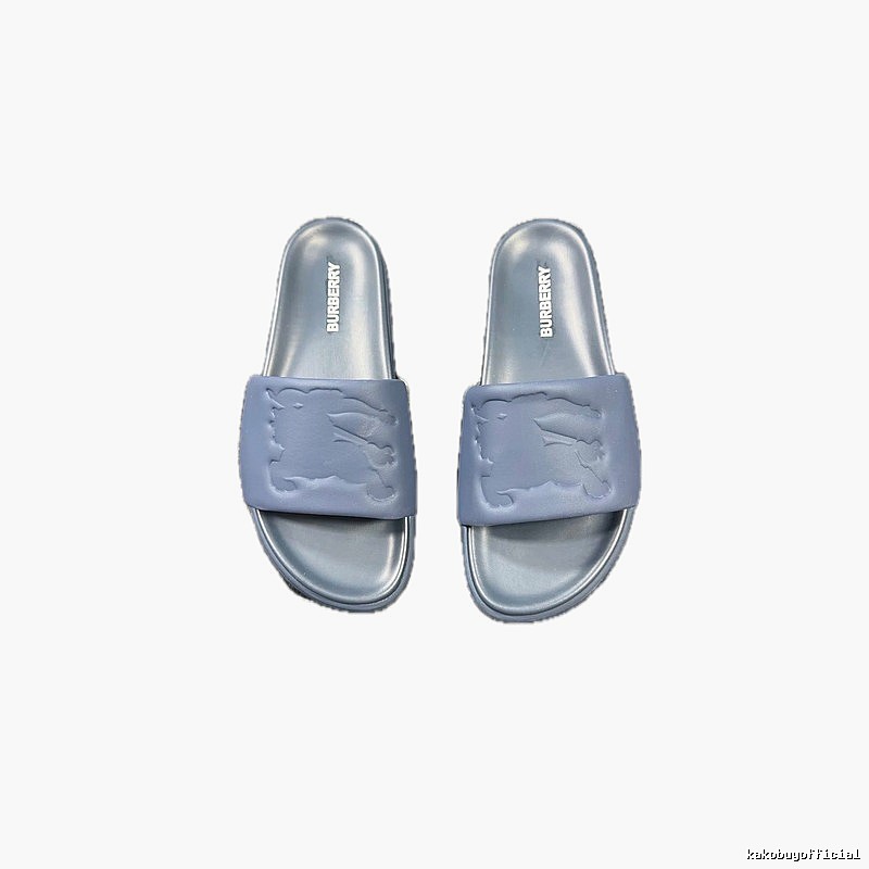 Burberry Equestrian Knight Collection Minimalist Grey-Blue Slide Sandals
