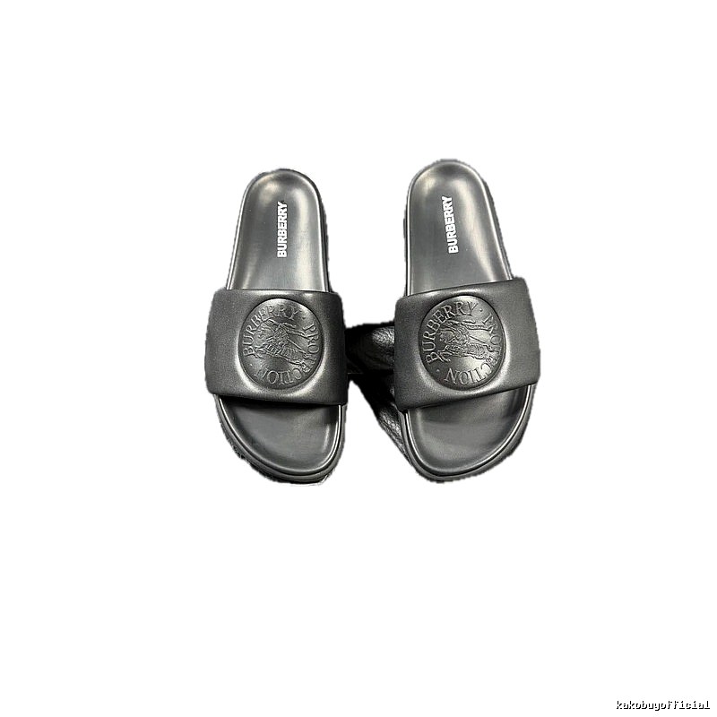 Burberry Knight-Embossed Minimalist Black Slide Sandals