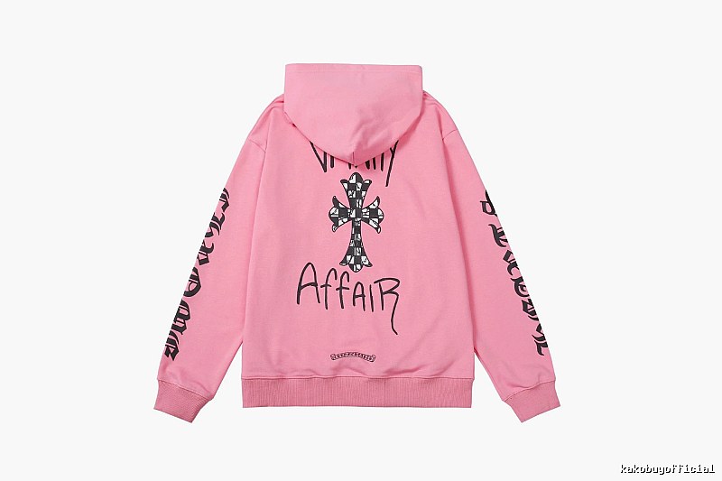 Chrome Hearts 2088-91 Pink Red Cross Graphic Hoodie Campus Look