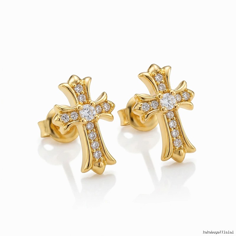Chrome Hearts Cross Luxurious Style Gold Stud Earrings