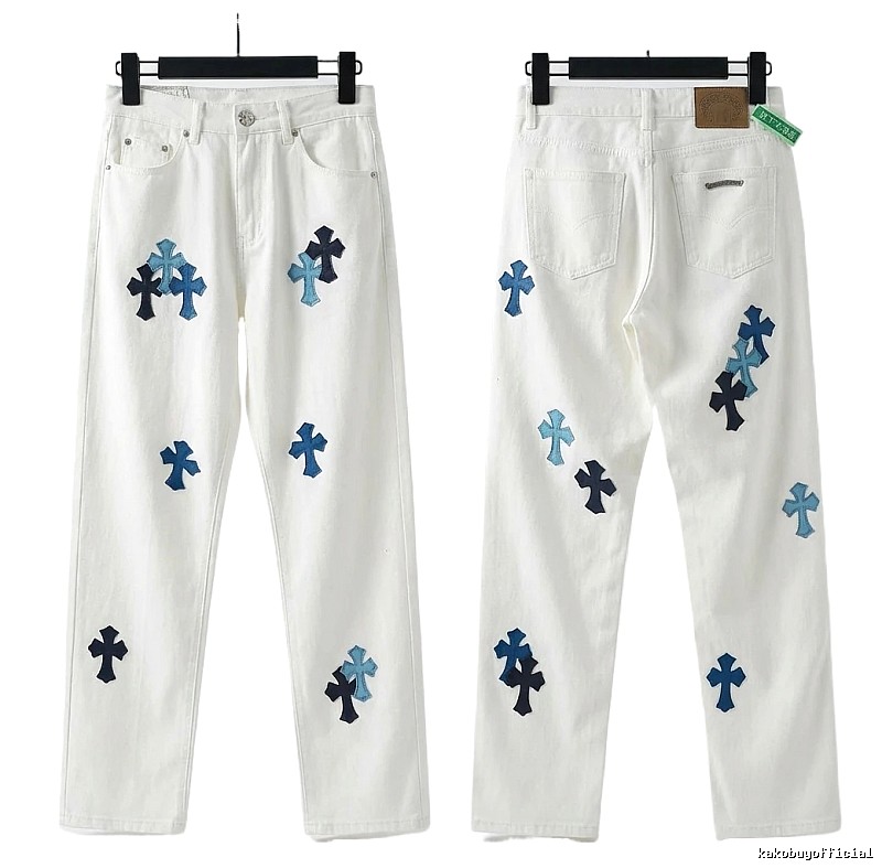 Chrome Hearts Cross Trendy Cool White Jeans