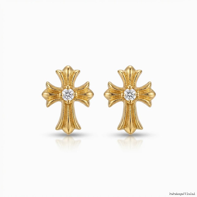 Chrome Hearts Gold Cross Flower Stud Earrings