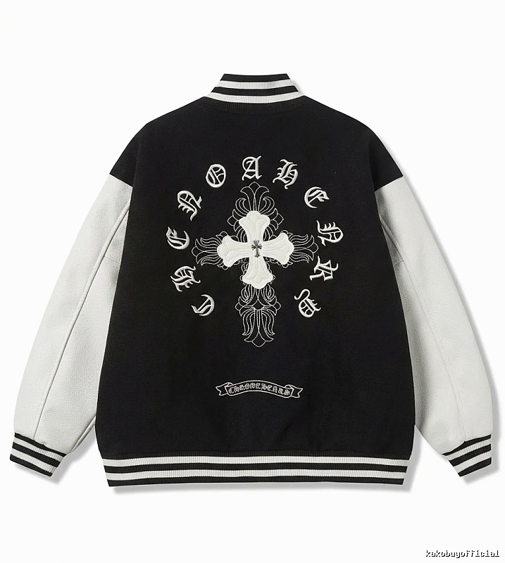 Chrome Hearts retro-style black and white baseball jacket