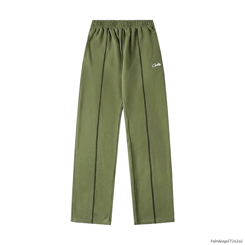 Corteiz minimalist style olive green long trousers