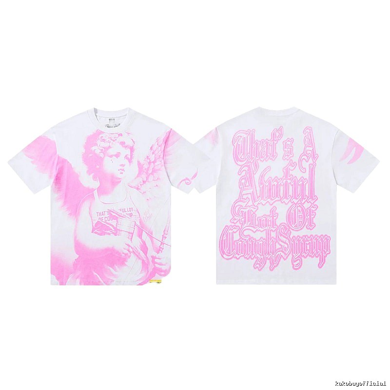 COUGH SYRUP Angel Print Street Style White and Pink T-shirt