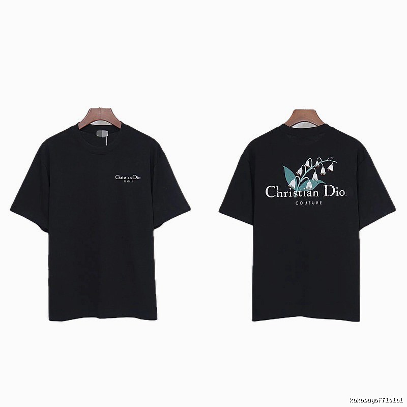Dior Casual Black T-Shirt with Lily of the Valley Print
