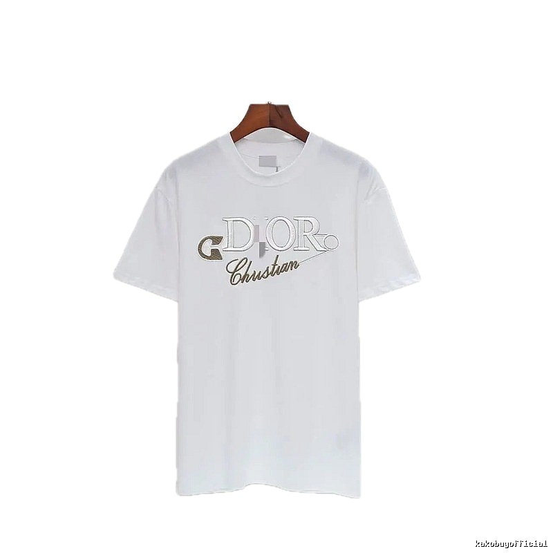 Dior Embroidered Light Luxury Style White Short-sleeve T-shirt