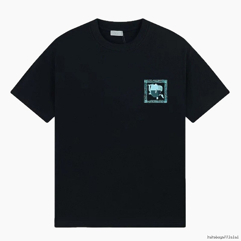 Dior Frame Print Trendy Style Black Short-sleeve T-shirt