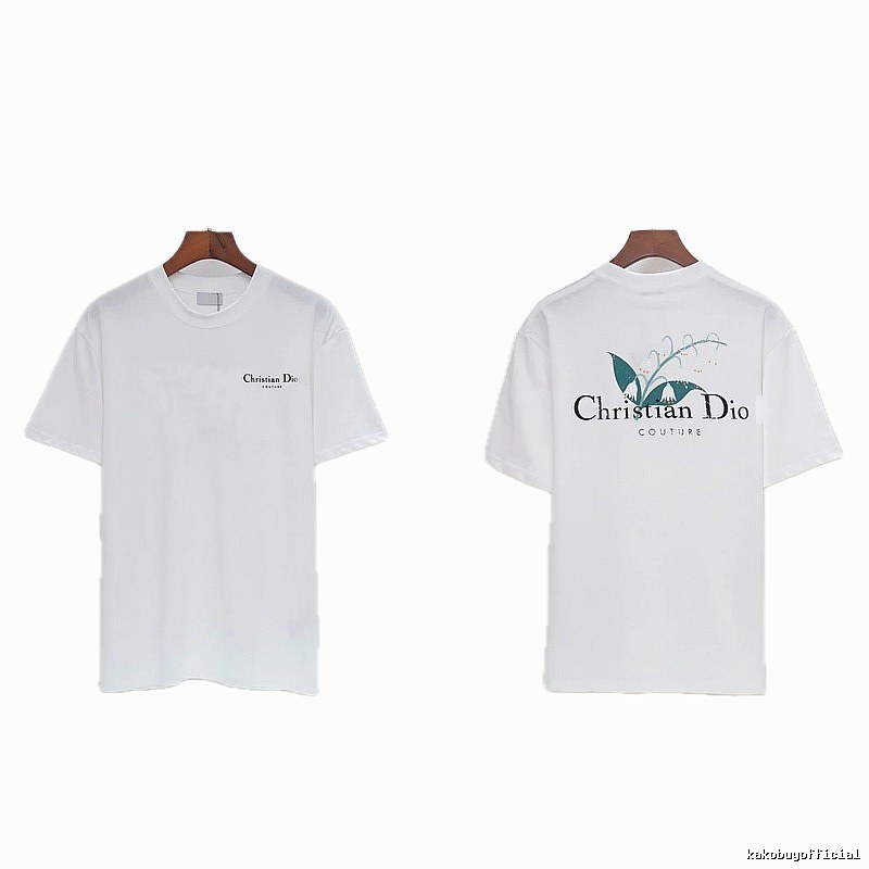 Dior Lily of the Valley Collection Casual Style White T-Shirt