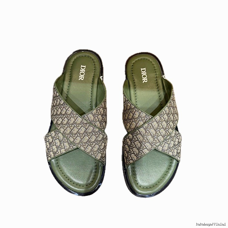 Dior Monogram Retro-style Army Green Slides