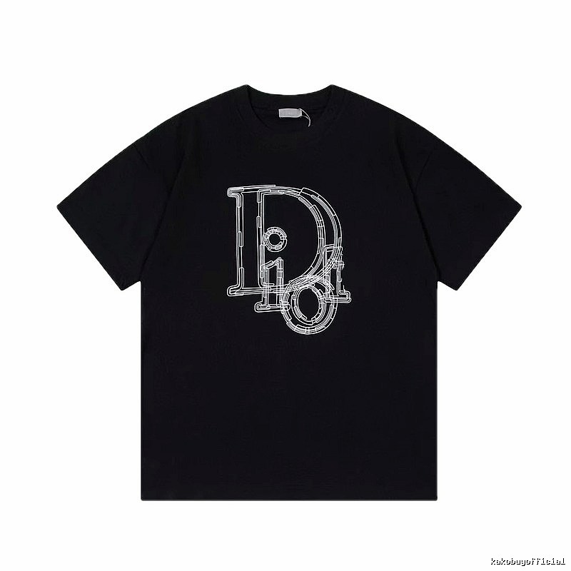Dior Trendy Cool Line Print Black Short Sleeve T-Shirt