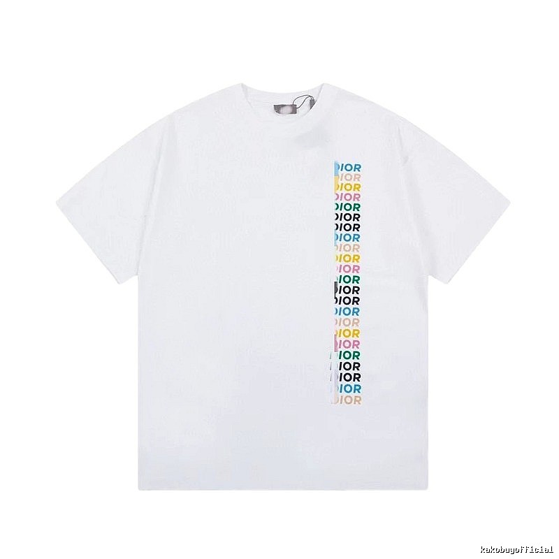 Dior Trendy Style Side-row Colored Print White T-Shirt