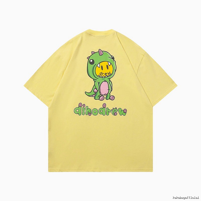 DREW Dinosaur Print Street Style Yellow Short-sleeve T-shirt