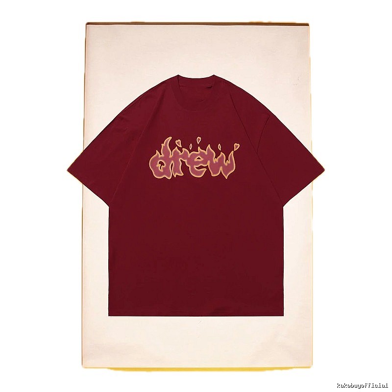DREW Flame Heart Street Style Burgundy Short Sleeve T-Shirt