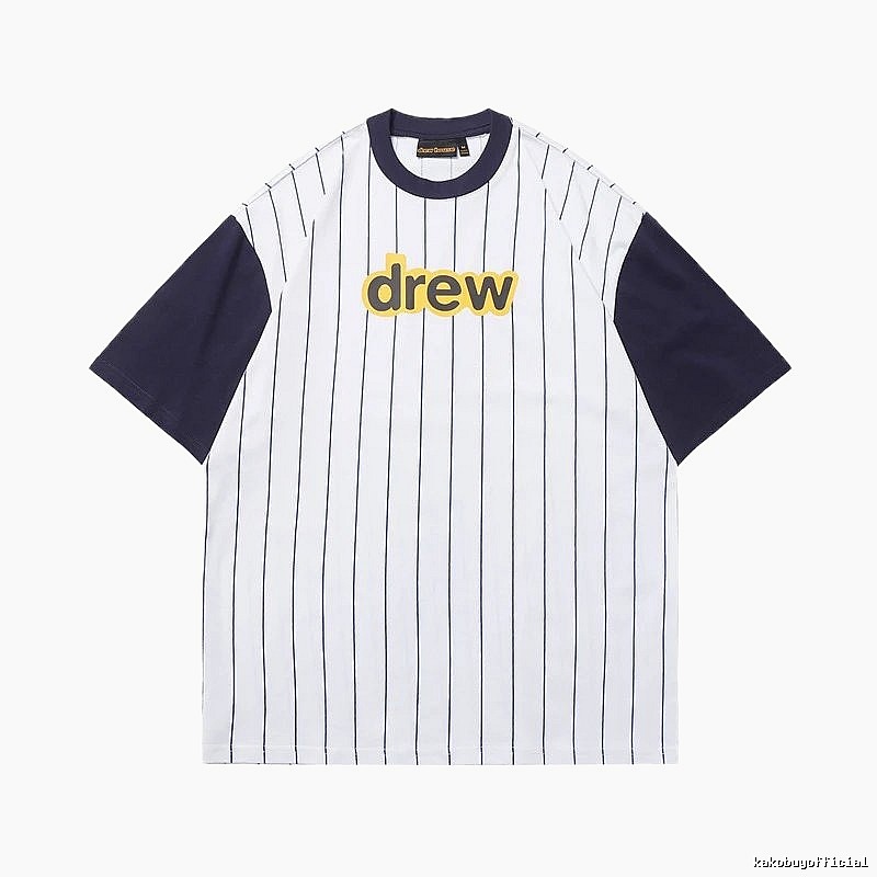 DREW Letter Baseball Style Navy and White Colorblock Short Sleeve T-shirt