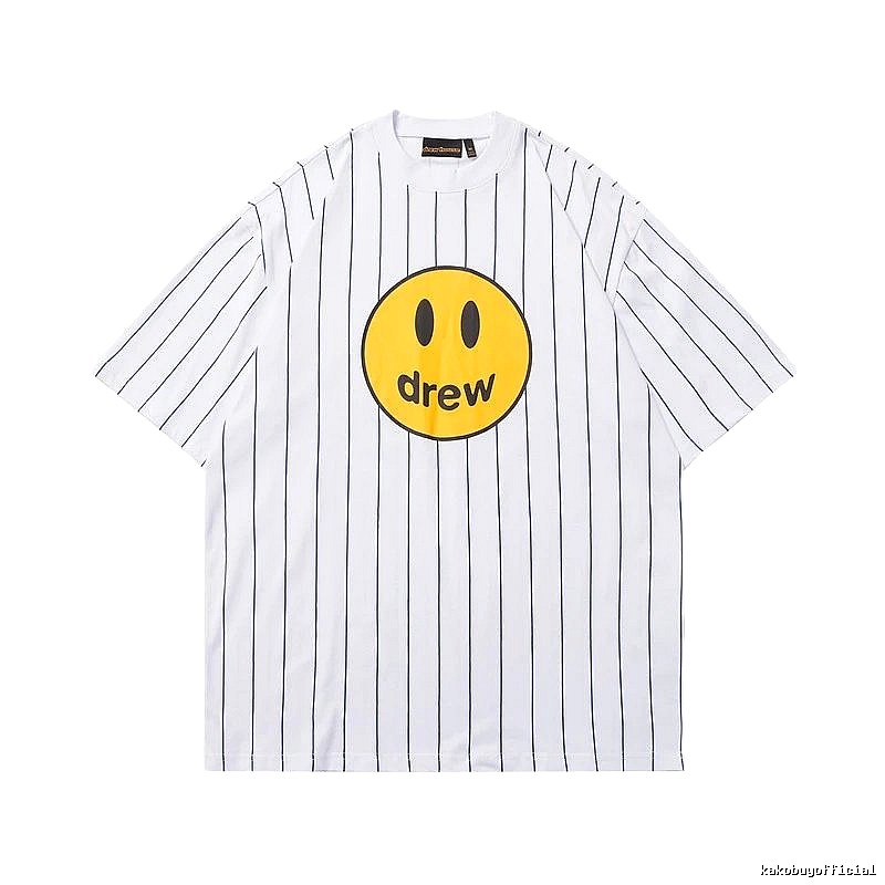 DREW Smiley Face Street Style White Striped T-shirt