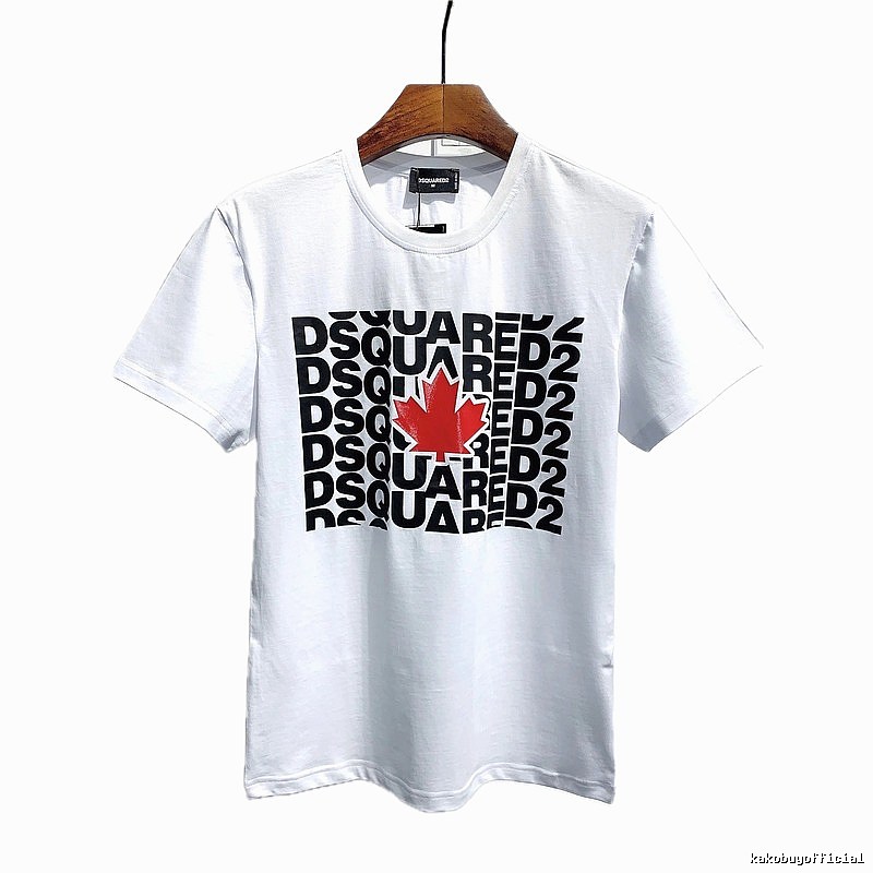 DSQ2 Maple Leaf Print Street Style White Short Sleeve T-Shirt