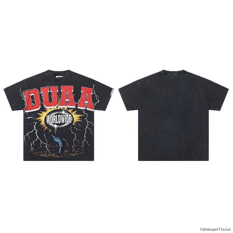 DUAA Lightning American Street Style Distressed Black T-shirt