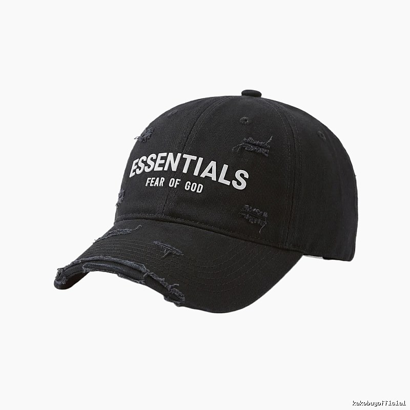 ESSENTIALS Ripped Style Black Cap