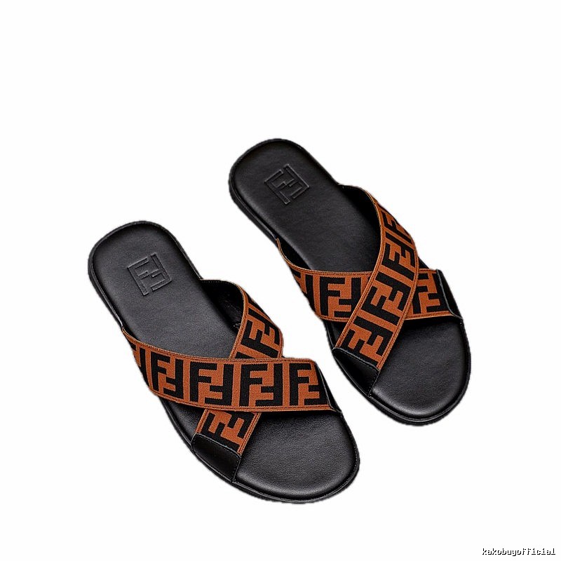 Fendi Double F Monogram Vintage-style Brown and Black Slide Sandals
