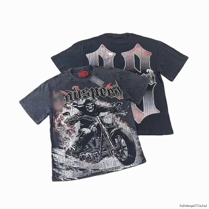 Godspeed Motorcycle Series Dark Style Washed Black Short Sleeve T-shirt