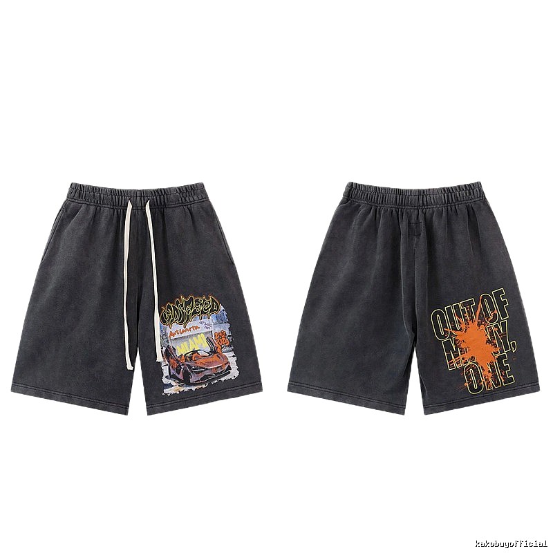 Godspeed Supercar Print Street Style Charcoal Gray Shorts