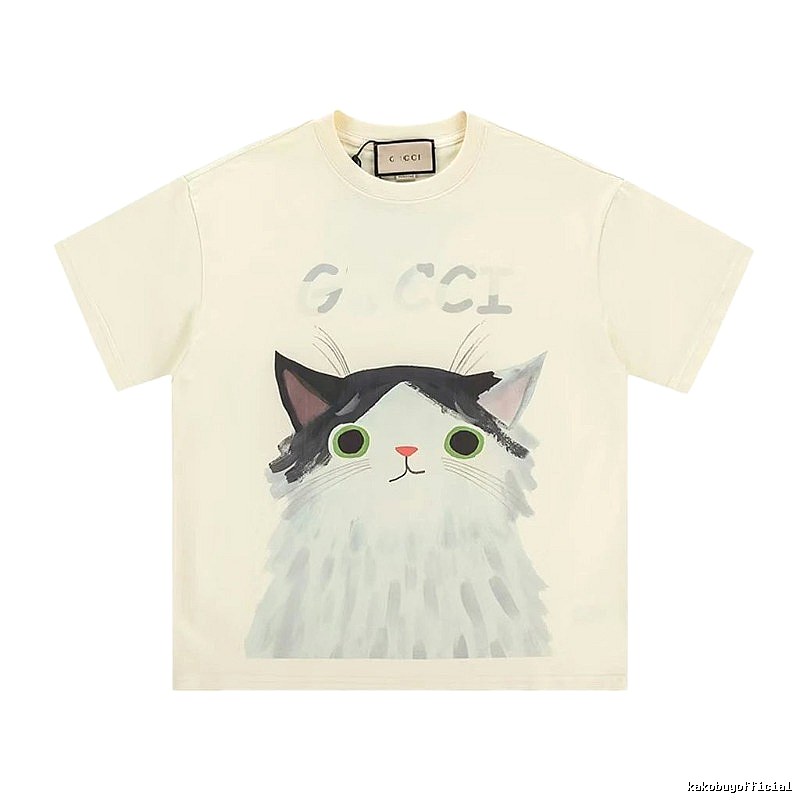 Gucci Cat-Print Casual Off-white Short-sleeve T-shirt